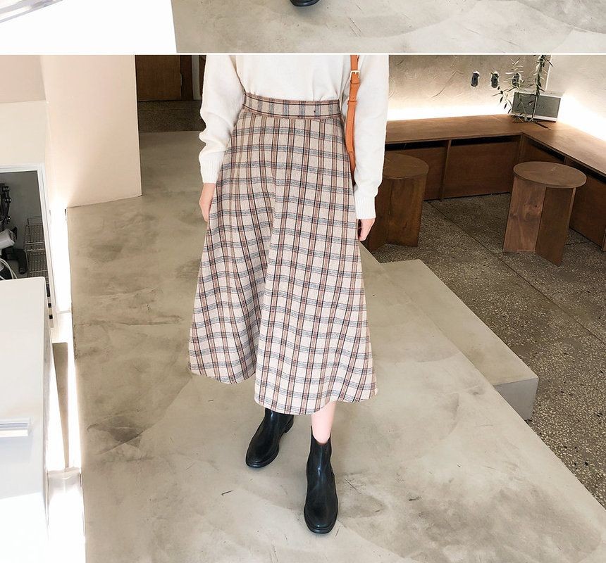 plaid a line midi skirt