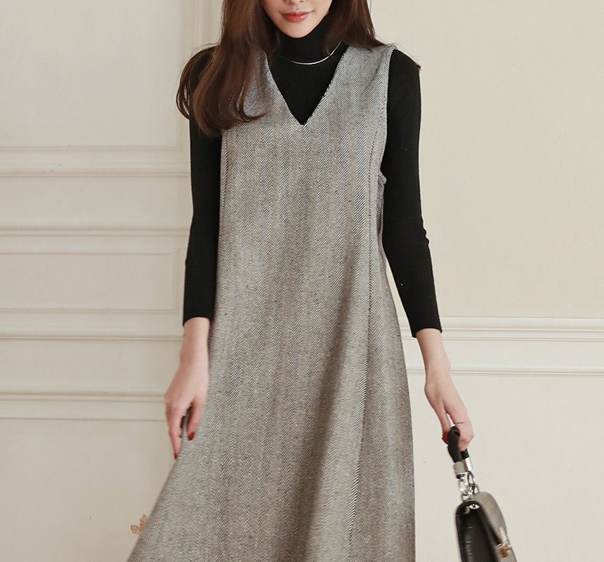 Herringbone A-Line Pinafore Dress