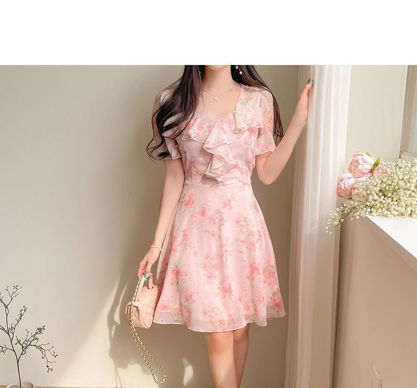 Rose water floral hot sale chiffon ruffle dress