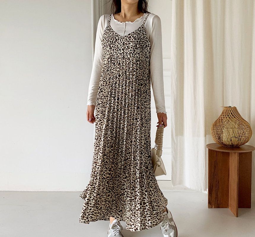 leopard print pinafore dress