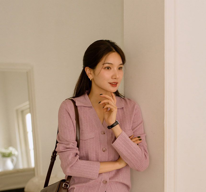 カーディガン IONSEOUL Rib Knit Collar Cardigan JE506 Esil ribbed wool cardigan • Bonpoint