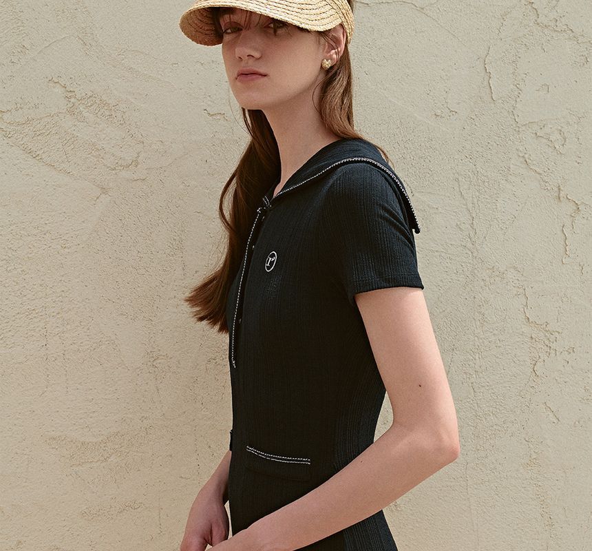 rolarola - Sailor-Collar Sleeved Swimsuit (Navy Blue) | YesStyle