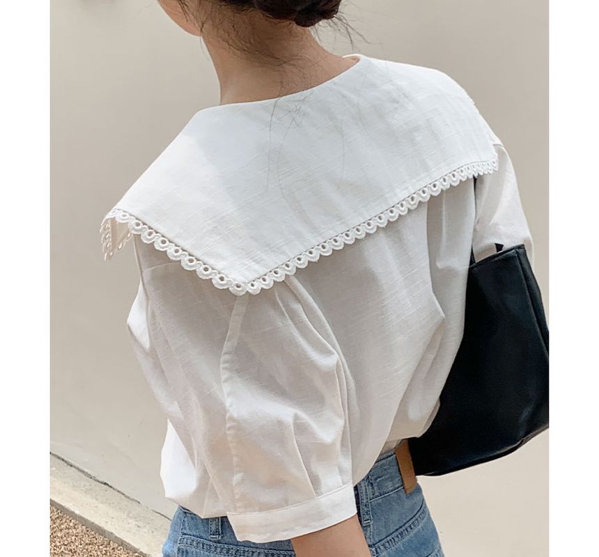 Sailor-Collar Lace-Trim Blouse