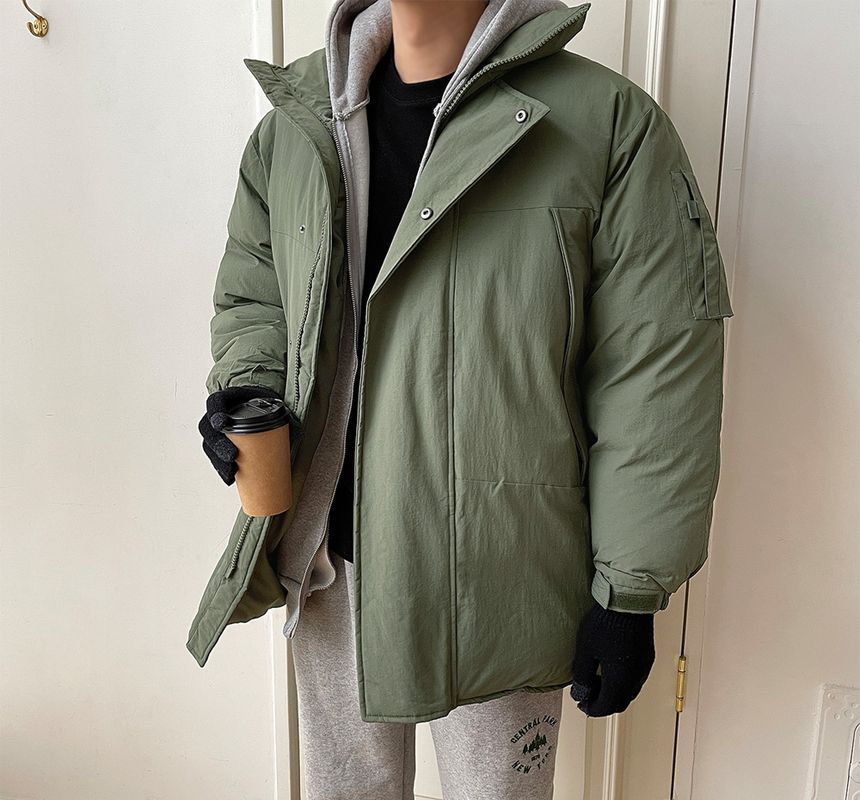 hooded dip back padded coat