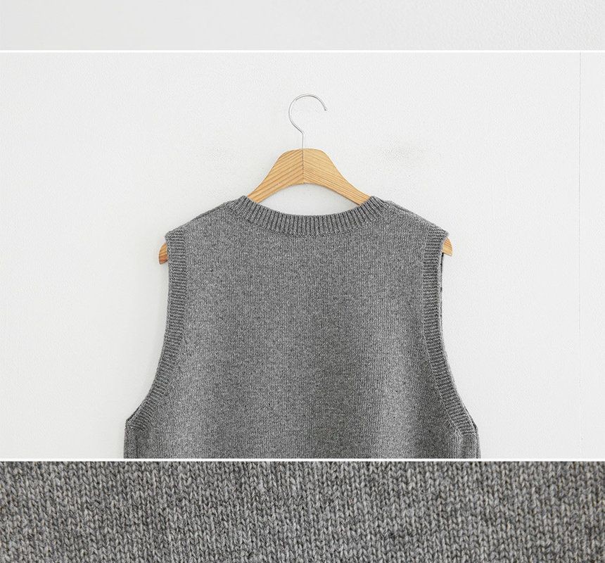 JUSTONE - V-Neck Side Slit Knit Vest | YesStyle