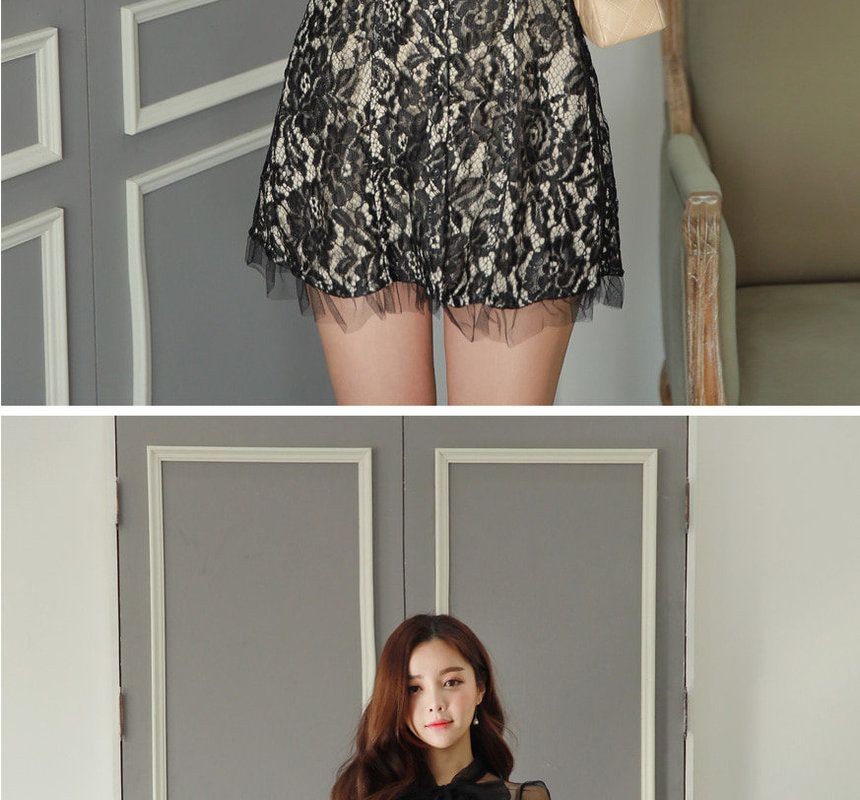 knee length dresses for ladies Bead Sheer Bodice Mesh A-line Long Dress Sheer Puff Sleeves GLGL3497