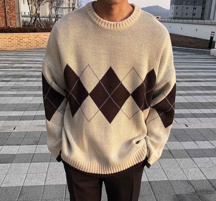 Seoul Homme - Oversized Argyle Sweater