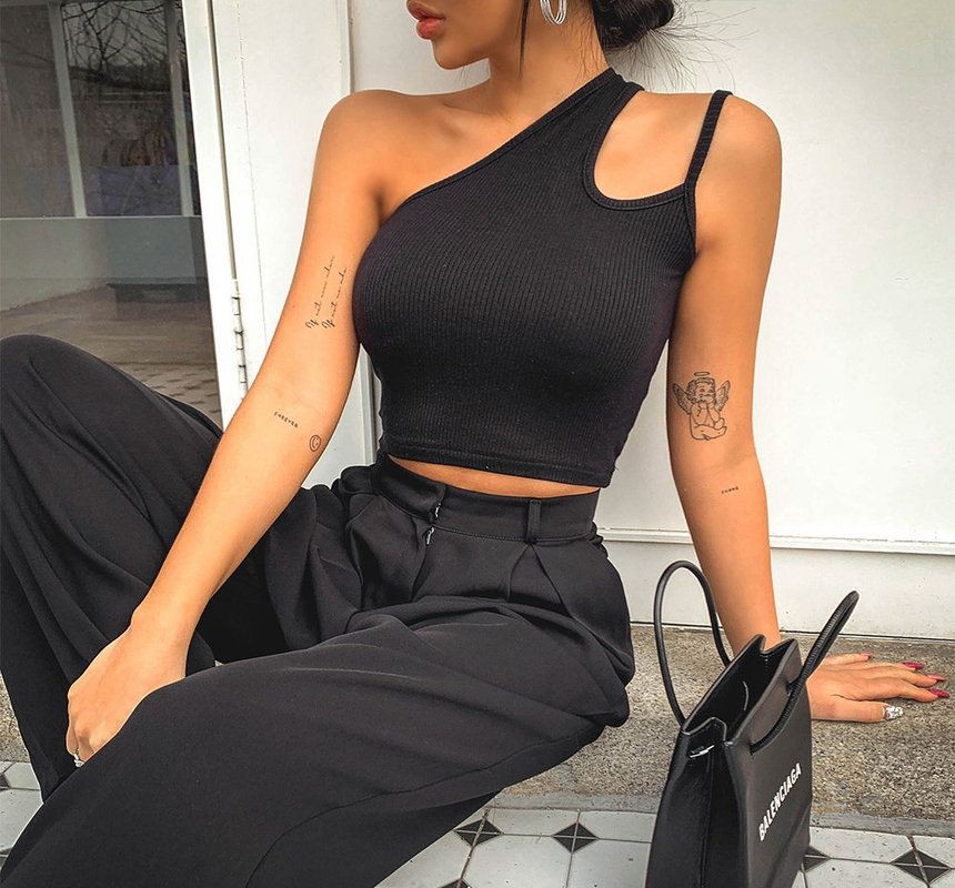 one shoulder cut out crop top